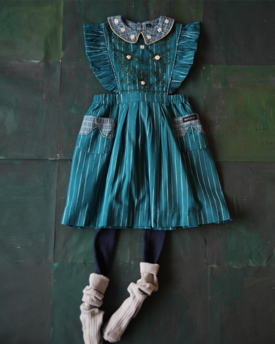 Apron dress  with embroidery_Ikat blue_W21REIKT