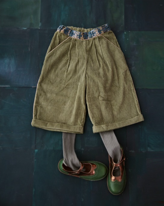 Large Pant with embroidery_Moss green Corduroy_W21PTMG
