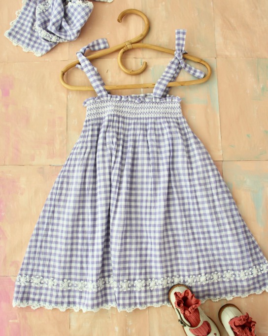 Long Skirt Dress with Triangle scarf_Violet Gingham_S22SKVG