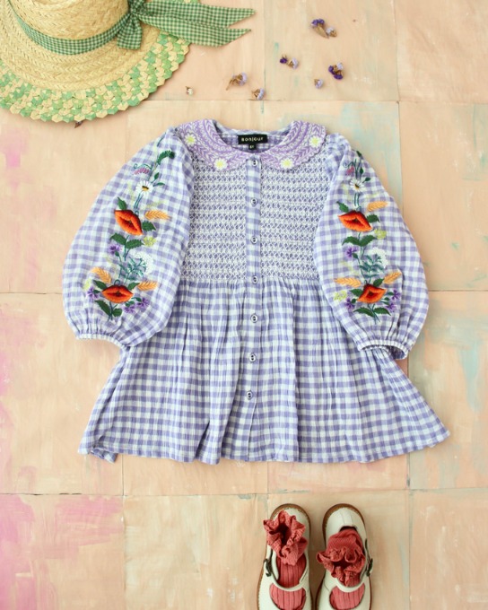 Tunique Blouse with embrloidery collar &amp; sleeve_Violet Gingham_S22TUVG