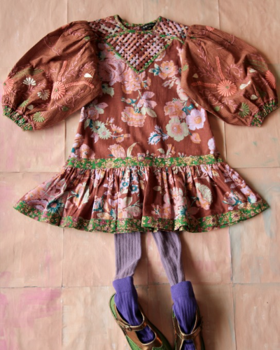 Folk dress with braid top&amp;embroidery_Big brown flower_W21FLBRF