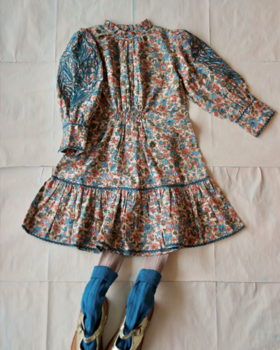 New dress with long cuff and embroiedry_Small Blue flowers_W21NDBOF