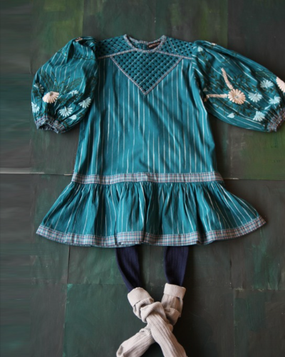 Folk dress with braid top&amp;embroidery_Ikat blue_W21FKIKT