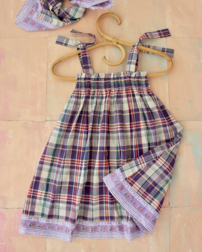 Skirt dress with scarf with border_Purple check_S22SKPC