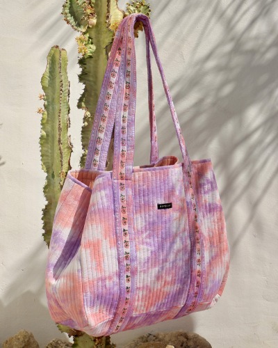 Tie and Dye Market Bag with border print - quilted_Light violet_S22MBTY