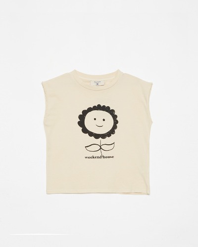 Flower t-shirt with no sleeve_Sand_SS24034